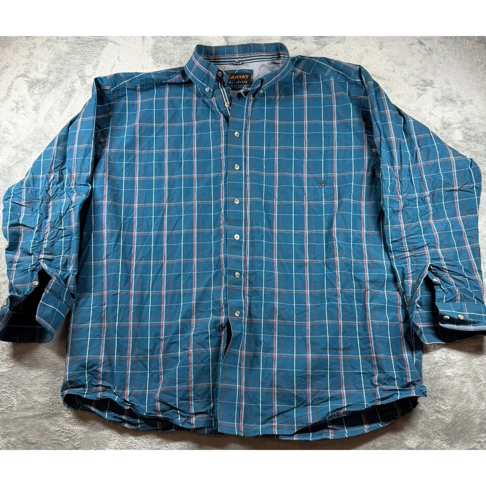 Ariat Pro‎ Series Shirt Mens XXL Blue Plaid Button Up Western Cowboy